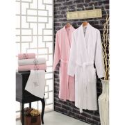 Cotton Box Aile Bornoz Seti Nakışlı Pembe-Beyaz